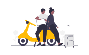 man and woman travelling on scooter