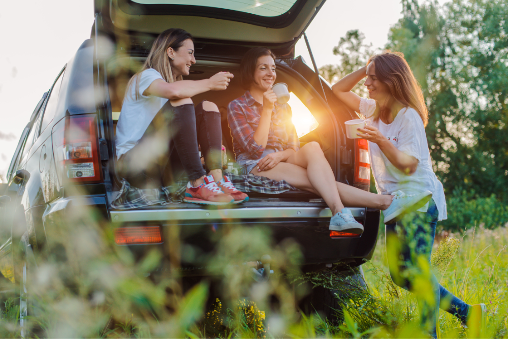 group of women in the back of 4x4